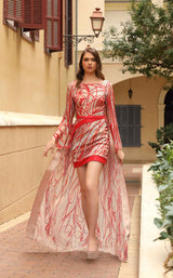 1 of 2 Modessa Couture M19035 Beige-Red