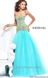 1 of 2 Sherri Hill 2983 Aqua/Gold