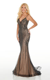 1 of 8 Rachel Allan 7000 Dress Black-Nude