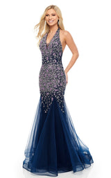 2 of 11 Rachel Allan 7008 Dress Navy-Lilac