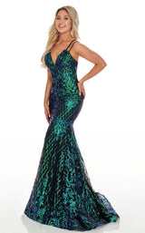 3 of 11 Rachel Allan 7010 Dress Teal-Iridescent