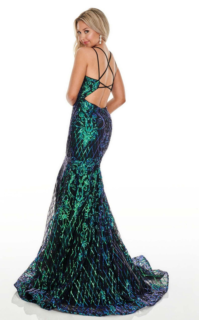 Rachel Allan 7010 Dress Teal-Iridescent