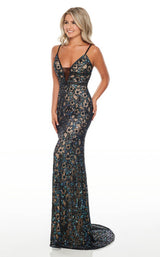 1 of 8 Rachel Allan 7014 Dress Black-Iridescent-Nude