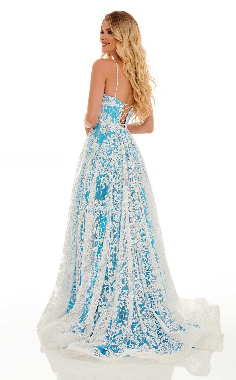 Rachel Allan 70160 Dress Turquoise-White