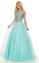 1 of 12 Rachel Allan 7025 Dress Aqua-Green