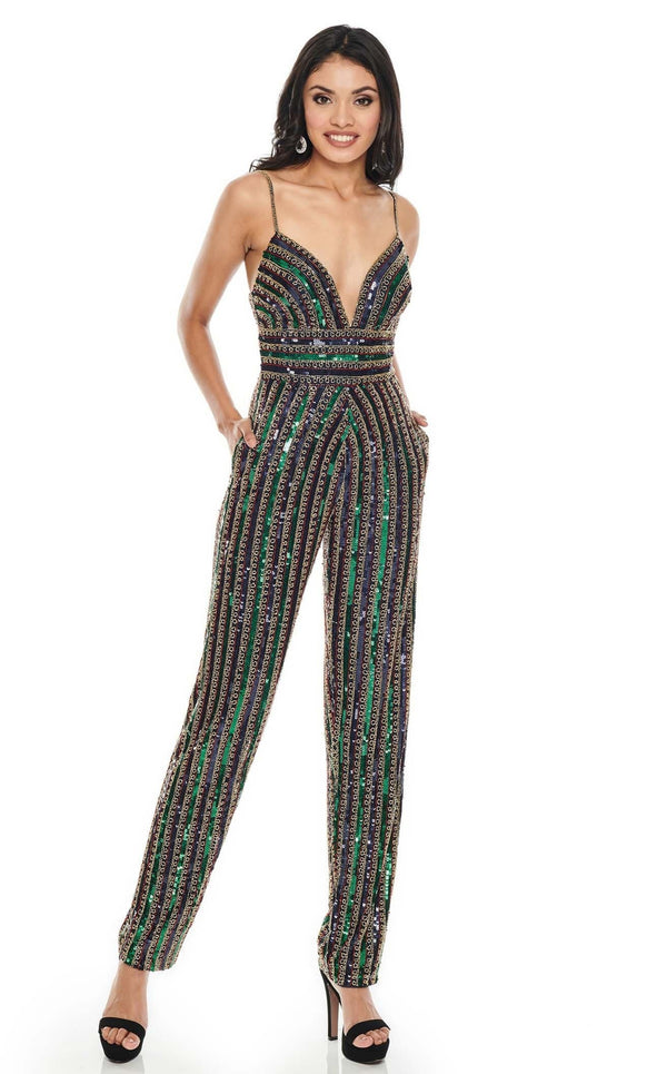 Rachel Allan 7028 Jumpsuit Navy-Gold-Multi