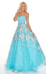 1 of 12 Rachel Allan 7063 Dress Aqua-Multi