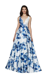 1 of 3 Angela and Alison 91019 Dress Ivory-Royal-Blue