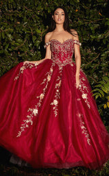 1 of 7 Cinderella Divine CD0185 Dress Burgundy-Gold