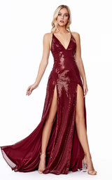 1 of 3 Cinderella Divine CD915 Dress Burgundy