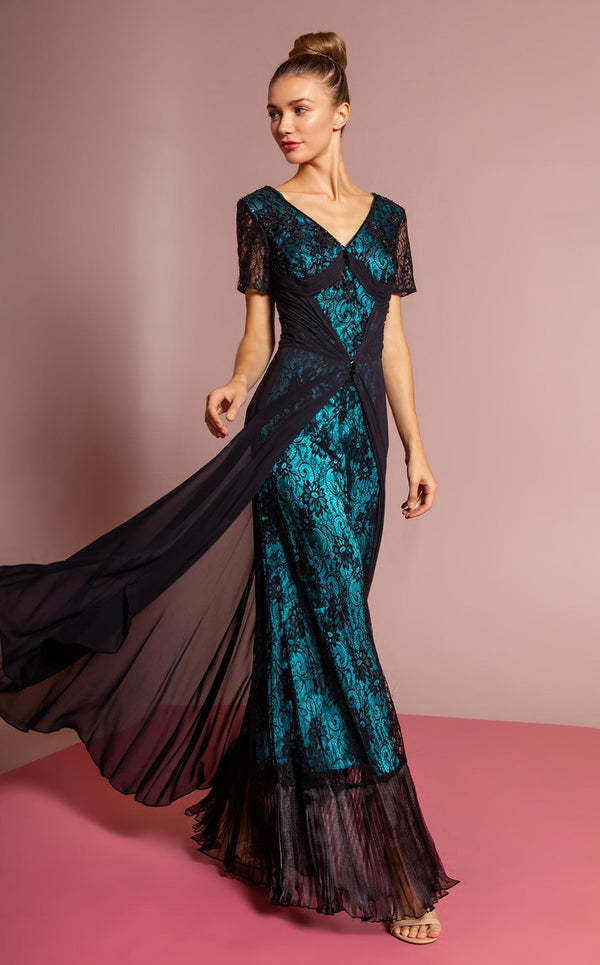 Elizabeth K GL1081 Dress Black-Teal