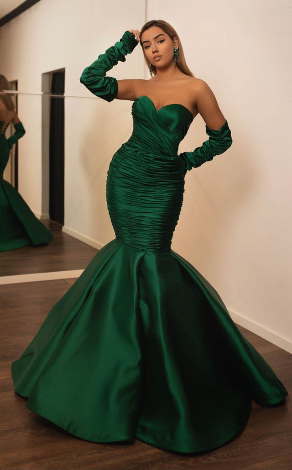 MINNA Satindresswithsleeves Emerald